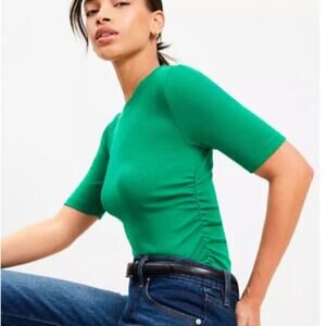 LOFT Green Perfect Ribbed Cinched Tee NWT XS